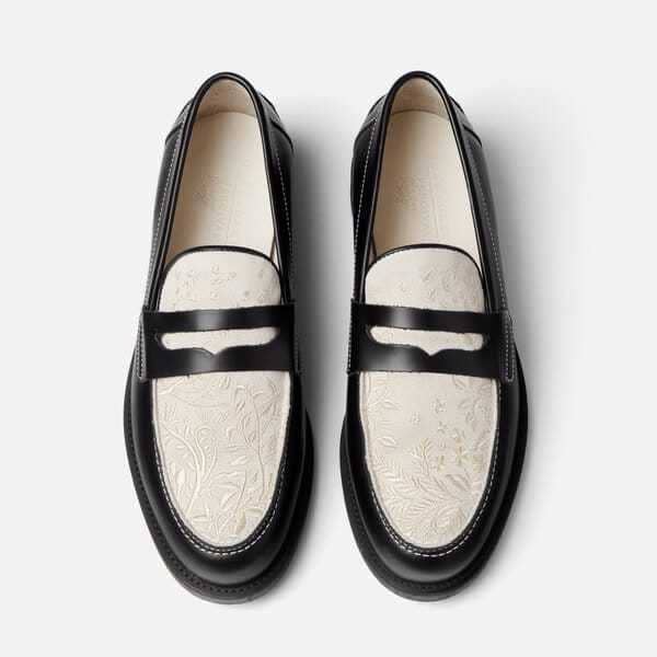 Black & Tropical Canvas Penny Loafers
